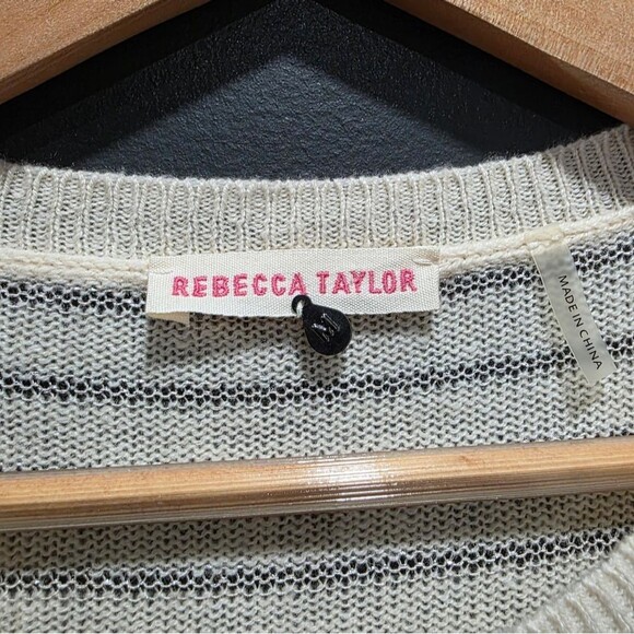 Rebecca Taylor Women Cashmere Blend Cream Metallic Silver Lightweight Sweater M - Picture 4 of 9